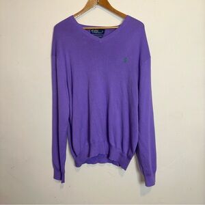 Vintage Polo Ralph Lauren Men's XL Pima Cotton V Neck Sweater Purple Preppy Y2K